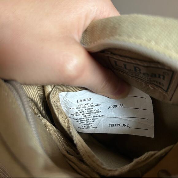 Vintage L.L. Bean Khaki Canvas Leather Small Messenger Crossbody Bag Purse 6x6” - Picture 12 of 12